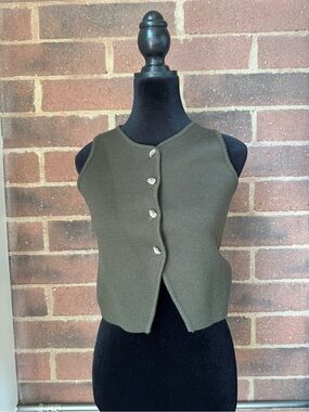 Sleeveless Olive Green Button Front Knit Vest